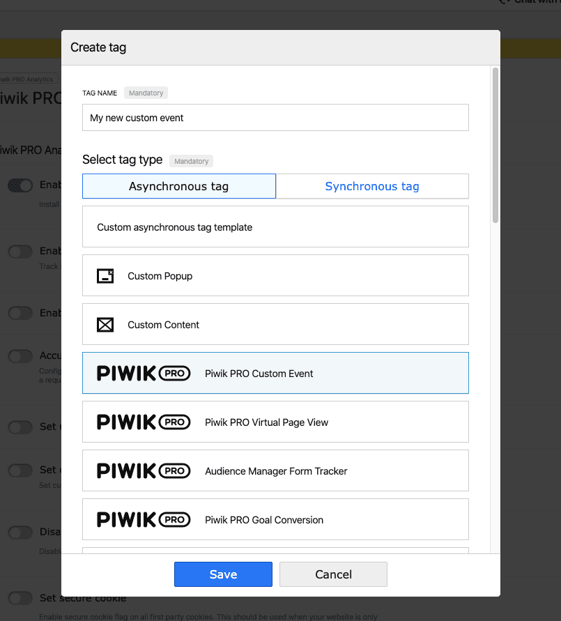 Die benutzerdefinierten Piwik PRO Custom Event Vorlage